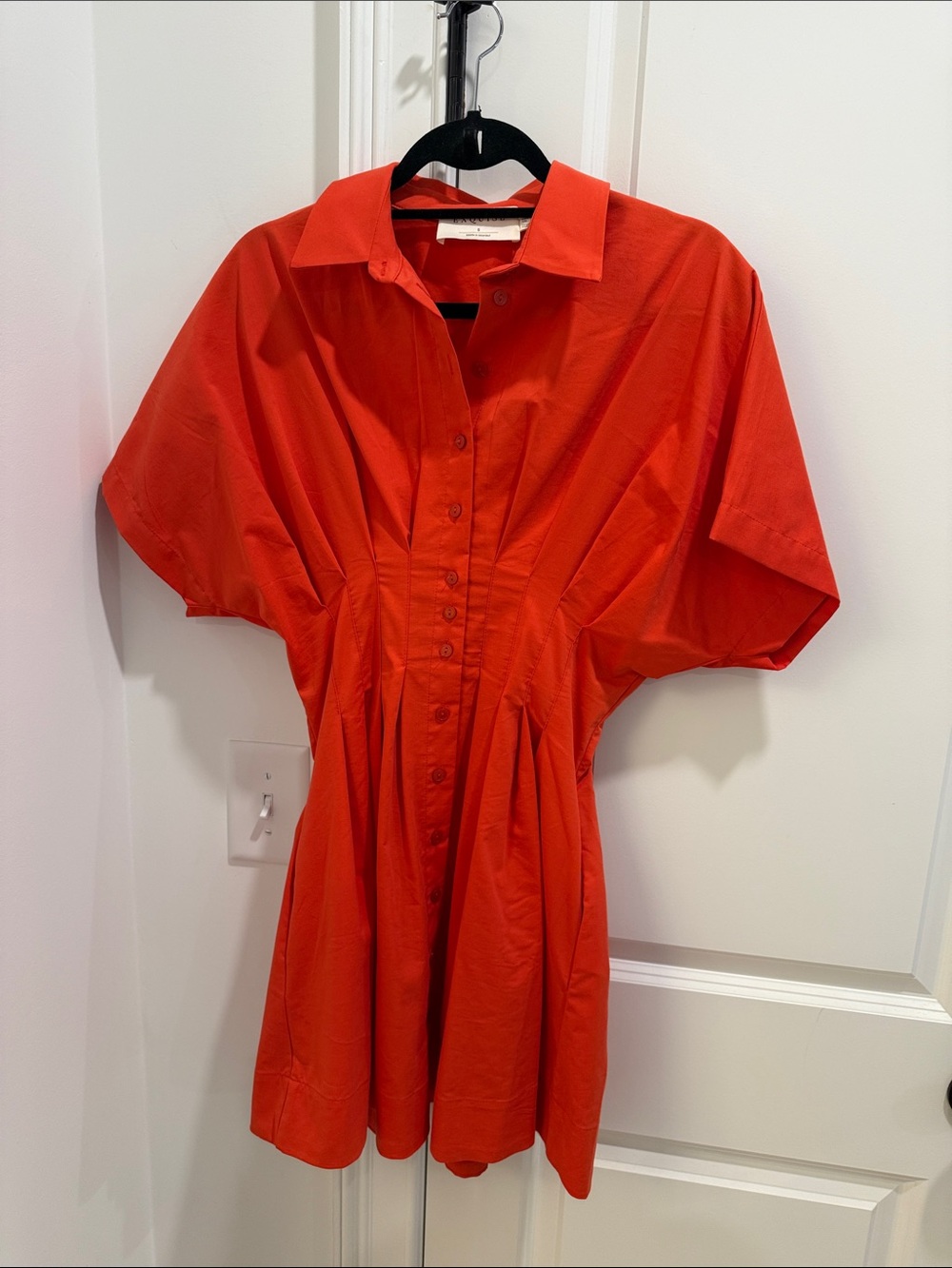 Red Button-Front Mini Dress with Shirt Collar